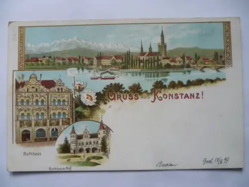 Litho-AK Konstanz Stadtansicht u. Rathaus
