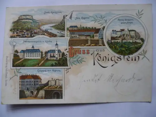 Litho-AK Königstein Sächs. Schweiz 5 Ansichten
