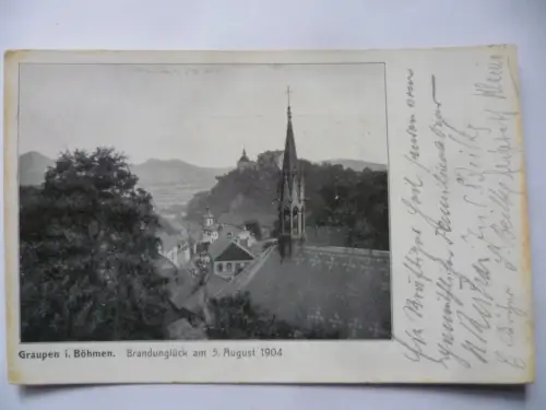 AK Graupen in Böhmen Brandunglücl am 5. August 1904