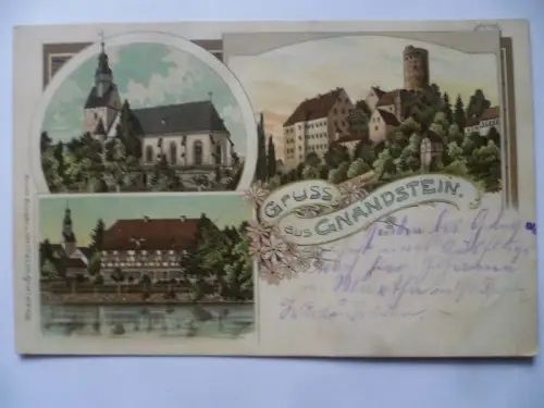 Litho-AK Gnadstein Kirche Burg Gasthaus
