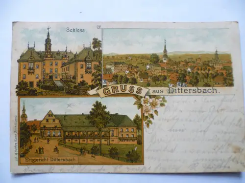 Litho-AK Dittersbach bei Pirna Schloss Erbgericht Panorama