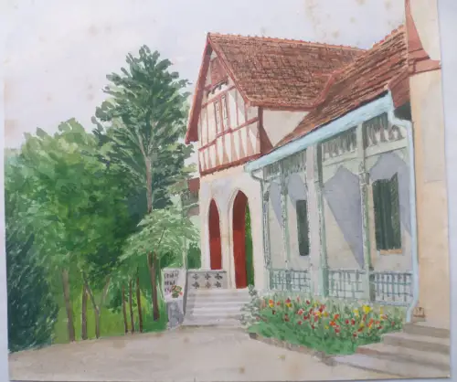 3 Aquarelle Architekturzeichnungen einer Terasse