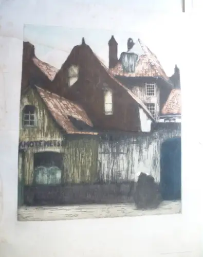 Große Farbradierung J. Celos, Tote Stadt (Brügge) 1911