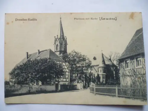 AK Dresden Kaditz Pfarrhaus und Kirche