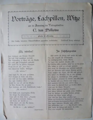 Vorträge, Lachpillen, Witze C. van Pölkowa I. Weltkrieg