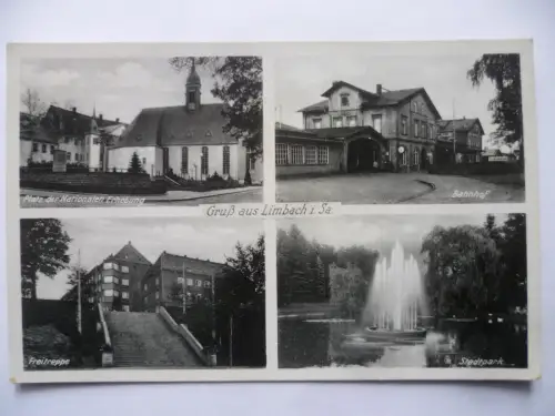 AK Limbach Platz der nationalen Erhebung Bahnhof Freitreppe Stadtpark