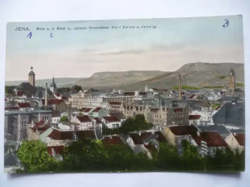 AK Jena Blick a.d. Stadt m. optischen Werkstätten Karl Zeiss u. Jenzig