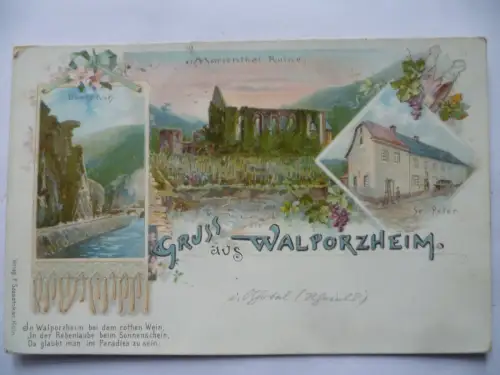 Litho-AK Walporzheim Ruine Marienthal Gasthaus St. Peter