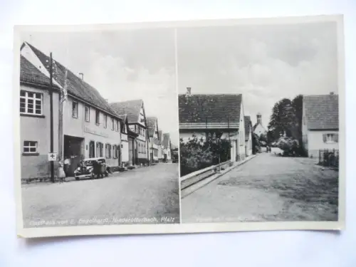 AK Niederotterbach Pfalz Gasthaus E. Engelhardt + Partie mit der Kirche