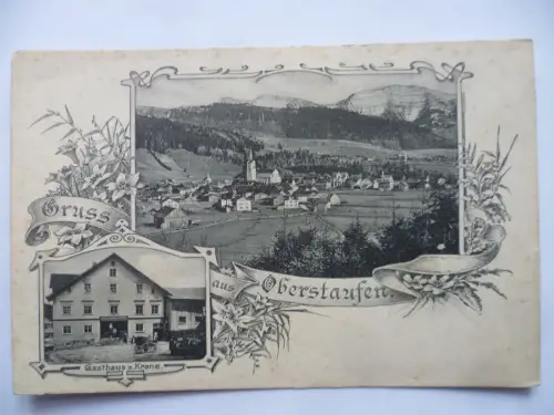 AK Oberstaufen Allgäu Gasthaus z. Krone + Ortsansicht