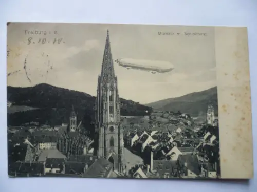AK Freiburg im Breisgau Münster mit Schloßberg und Zeppelin