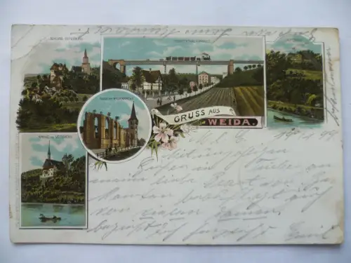 Litho-AK Weida Oschützthal-Viaduct mit Eisenbahn u.a.