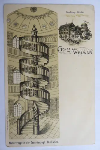 AK Vorläufer Weimar Großherzogl. Bibliothek Naturtreppe