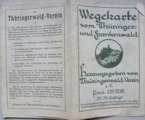 Wegekarte vom Thüringer und Frankenwald 1938