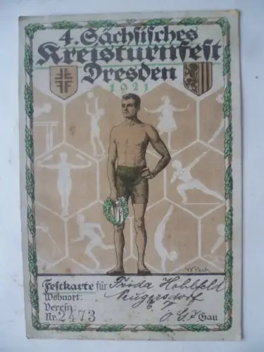 Festkarte 4. Sächsisches Kreisturnfest Dresden 1921