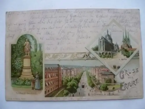 Litho-AK Erfurt Reichardt-Denkmal Dom u. Severikirche Steigerstraße