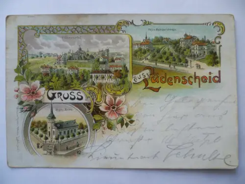 Litho-AK Lüdenscheid Villenviertel Post- u. Bahnhofstraße Evang. Kirche