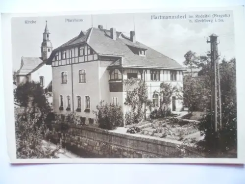 2 AK Hartmannsdorf im Rödertal Pfarrhaus und Kirche