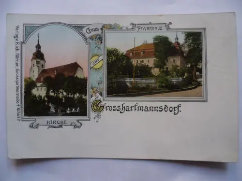 AK Grosshartmannsdorf Kirche und Pfarrhaus