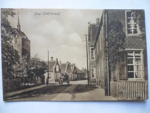 2 AK Hage Ostfriedland Straßenansicht + Kirche