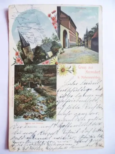 AK Hermsdorf bei Hohenwarsleben Kirche Kirchstraße Spring oder Brunnen