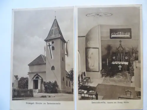 2 AK Semenkowitz bei Laun Böhmen Evang. Kirche