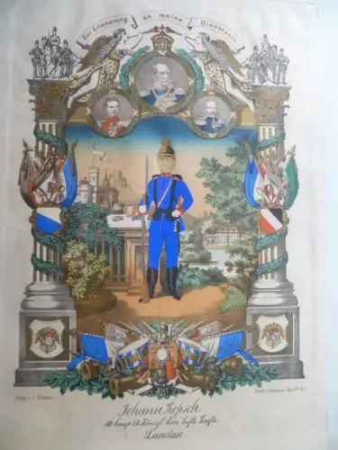 Großes Reservistenbild m. mont. Porträt bayr. Infanterie vor 1886