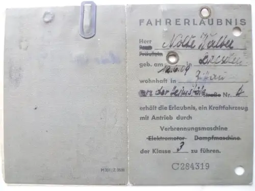 Alte Fahrerlaubnis DDR 1950 mit Berechtigungsschein