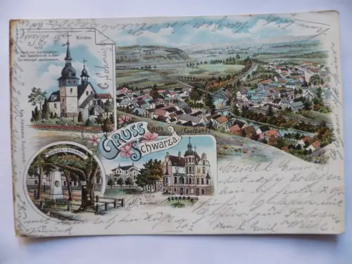 Litho-AK Schwarza (Saalbahn) 4 Ansichten