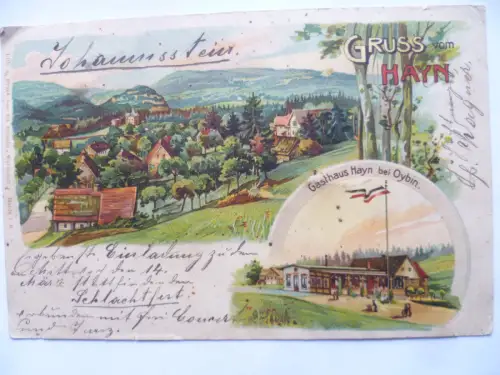 Litho-AK Oybin Hain Gasthaus Hayn Einladung Schlachtfest