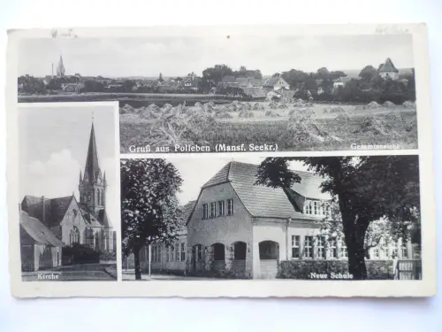 AK Polleben Mansfelder Seekreis Gesamtansicht Kirche Neue Schule