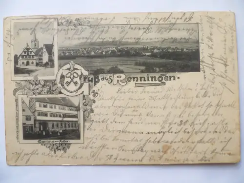 AK Renningen Kirche Panorama Gasthaus zum Adler