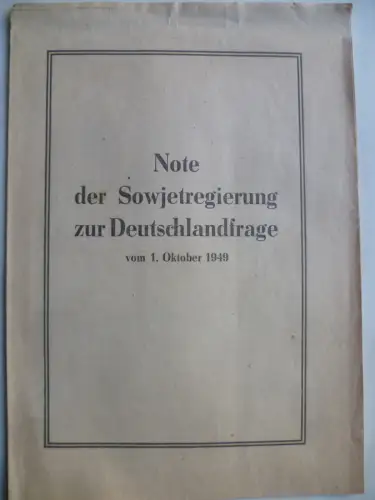 Note der Sowjetregierung zur Deutschlandfrage vom 1. Oktober 1949