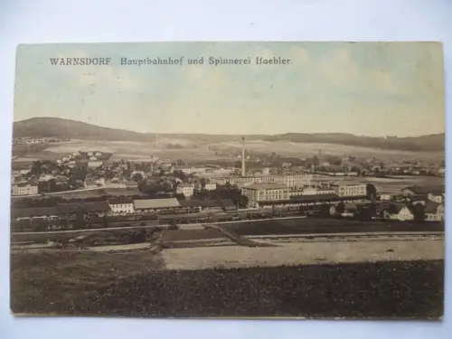 AK Warnsdorf Hauptbahnhof und Spinnerei Haebler