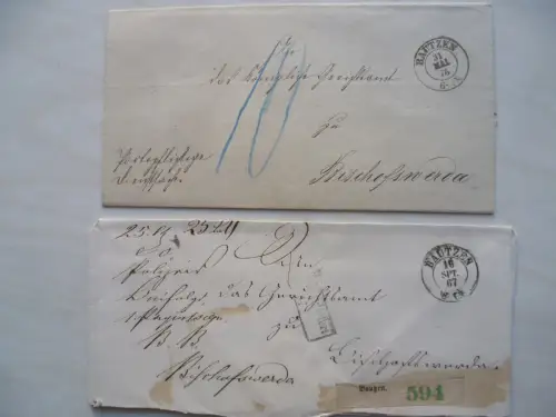 Bautzen 8 Stempelbelege 1867 - 1881 teils frankiert, teils Behördenpost
