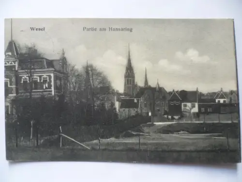 2 AK Wesel Partie am Hansaring / Evangel. Gemeindehaus