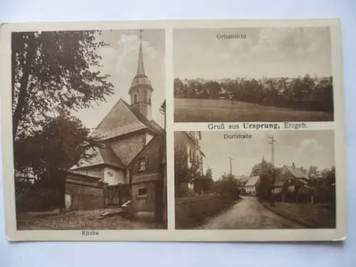 AK Ursprung Erzgebirge Kirche Ortsansicht Dorfstraße