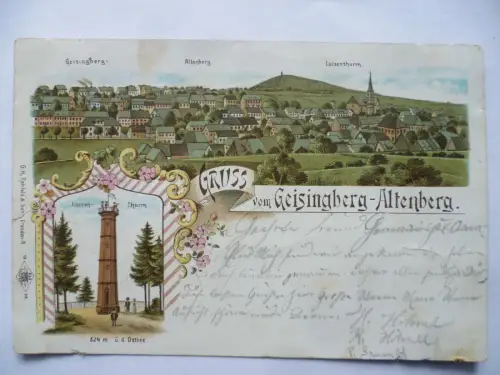 Litho-AK Altenberg Gruß vom Geisingberg Panorama + Luisen-Thurm