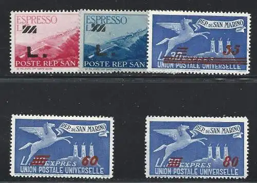 1947-48 SAN MARINO, Espresso Nr. 16/20 5 MNH/** Werte