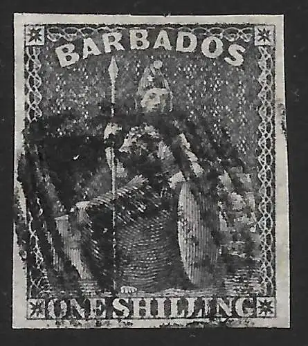 1858 BARBADOS, Nr. 12a - 1 Schilling schwarz GEBRAUCHT