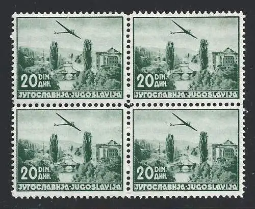 1937 JUGOSLAWIEN, - Katalog Michel-Nr. 346C - Einheitliche Luftpost Nr. A13A - MNH** Viertel - Viererblock