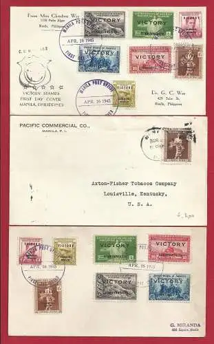 1945 PHILIPPINEN - Ausgabe zum Sieg 2 Umschläge am ersten Tag der Ausgabe + 1 Umschlag