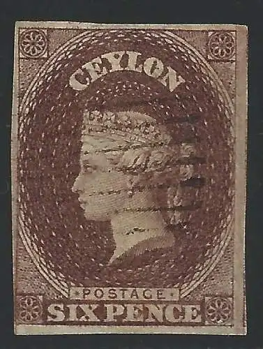 1859 CEYLON - SG Nr. 6a 6d braun GEBRAUCHT