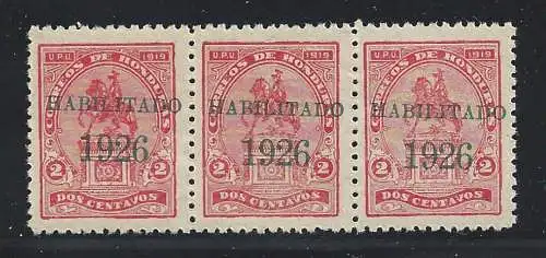 1926 HONDURAS, YT 187 MNH/** STREIFEN MIT DREI SCHRÄGEN AUFDRUCK