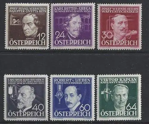 1936 ÖSTERREICH - Nr. 489/494, Techniker und Erfinder, postfrisch**