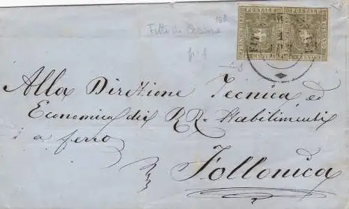 1860 TOSKANA, Nr. 18b 5 Cent. PAAR AUF BRIEF MIT DICHTER STORNIERUNG VON CECINA