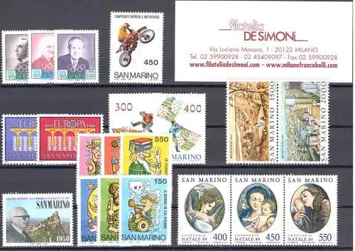 1984 San Marino, Vollständiges Jahr, neue Briefmarken 20 Werte + 1 Blatt - postfrisch**