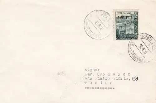 1949 TRIEST A - Nr. 54 auf gereistem Umschlag nach Turin, erste Tage der Benutzung