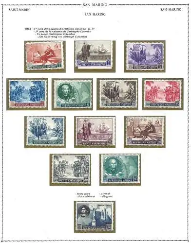 1952 SAN MARINO, Nr. 372/383 + PA 101, 5. 100 Jahre Geburt von Christoph Kolumbus, postfrisch**