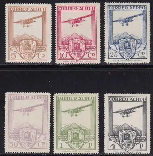 1930 SPANIEN, Luftpost 50/55 Serie von 6 Werten - MNH** - Kontrollziffern nach hinten